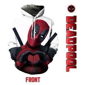 Deadpool Hoodie Pull-Over White and Red Size L